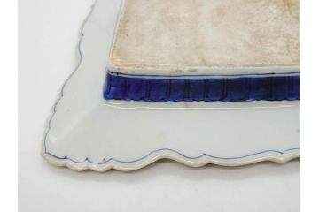 江戸期　古伊万里　上手物　金彩　染付　雷紋菖蒲水草文　約28cm　9.2寸　変形皿(九寸二分、和食器、和皿)(R-077173)
