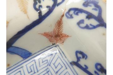 江戸期　古伊万里　上手物　金彩　染付　雷紋菖蒲水草文　約28cm　9.2寸　変形皿(九寸二分、和食器、和皿)(R-077173)