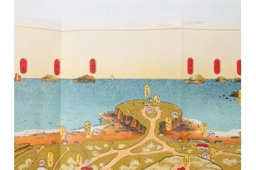 戦前　当時物　満州日日新聞社　星ヶ浦　鳥瞰図(パンフレット、大連、中国、HOSHIGAURA(STAR BEACH)、チョウカンズ、DAIREN　BRANCH、俯瞰図、古地図、案内絵図、古文書)(R-077175)