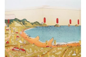 戦前　当時物　満州日日新聞社　星ヶ浦　鳥瞰図(パンフレット、大連、中国、HOSHIGAURA(STAR BEACH)、チョウカンズ、DAIREN　BRANCH、俯瞰図、古地図、案内絵図、古文書)(R-077175)