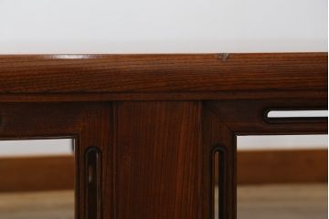 中古　最高級　モリシゲ(MORISHIGE・森繁)　総欅(ケヤキ)材　美しい柾目の漆塗り座卓(ローテーブル、センターテーブル、リビングテーブル)(定価約250万円)(R-077187)