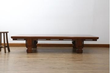中古　最高級　モリシゲ(MORISHIGE・森繁)　総欅(ケヤキ)材　美しい柾目の漆塗り座卓(ローテーブル、センターテーブル、リビングテーブル)(定価約250万円)(R-077187)
