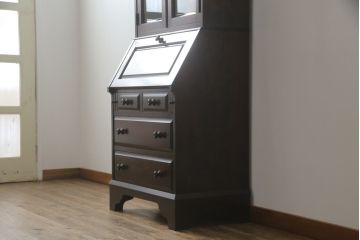 中古　北海道民芸家具　上品な雰囲気漂うビューローブックケース(ライティングビューロー、簿記机、本箱、本棚、飾り棚、収納棚、戸棚、ワークデスク、在宅用、在宅ワーク用)(R-077188)