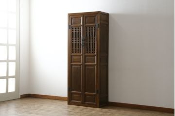 アジアンビンテージ　アンティーク調　オリエンタルな雰囲気が魅力的な李朝キャビネット(李朝タンス、李朝箪笥、李朝家具、収納棚、戸棚、ヴィンテージ)(R-077201)