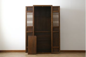 アジアンビンテージ　アンティーク調　オリエンタルな雰囲気が魅力的な李朝キャビネット(李朝タンス、李朝箪笥、李朝家具、収納棚、戸棚、ヴィンテージ)(R-077201)