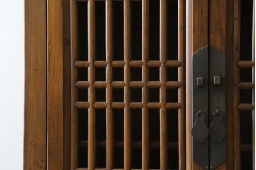 アジアンビンテージ　アンティーク調　オリエンタルな雰囲気が魅力的な李朝キャビネット(李朝タンス、李朝箪笥、李朝家具、収納棚、戸棚、ヴィンテージ)(R-077201)