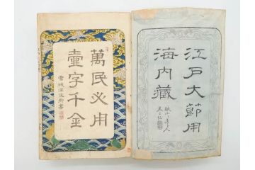 江戸期　江戸大節用海内蔵　乾坤2冊揃い(版画、古書、和本、古地図、古文書、彩色絵図、朝鮮国、蝦夷、琉球、萬国図、富士山、日光、筑波山)(R-077222)