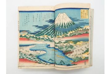 江戸期　江戸大節用海内蔵　乾坤2冊揃い(版画、古書、和本、古地図、古文書、彩色絵図、朝鮮国、蝦夷、琉球、萬国図、富士山、日光、筑波山)(R-077222)