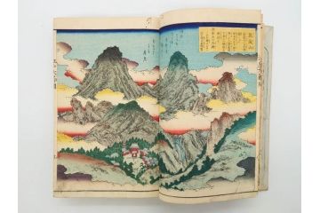 江戸期　江戸大節用海内蔵　乾坤2冊揃い(版画、古書、和本、古地図、古文書、彩色絵図、朝鮮国、蝦夷、琉球、萬国図、富士山、日光、筑波山)(R-077222)