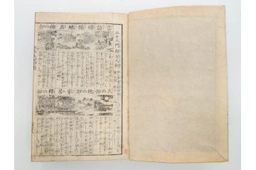 江戸期　江戸大節用海内蔵　乾坤2冊揃い(版画、古書、和本、古地図、古文書、彩色絵図、朝鮮国、蝦夷、琉球、萬国図、富士山、日光、筑波山)(R-077222)