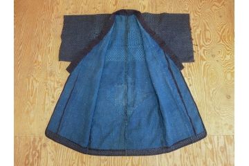 江戸〜明治　時代物　刺子半纏　着物(アイヌ?、木綿、古布、古着物、野良着、藍染、刺し子、リメイク、衣装、Japanese KIMONO)(R-077224)