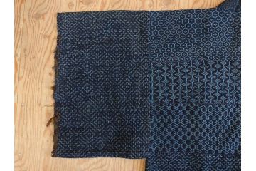 江戸〜明治　時代物　刺子半纏　着物(アイヌ?、木綿、古布、古着物、野良着、藍染、刺し子、リメイク、衣装、Japanese KIMONO)(R-077224)