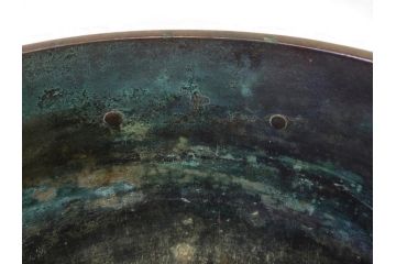 明治期　古銅　雷文　歴史を刻んだ味わいが魅力の古火鉢(手あぶり、手焙、双耳、鉢カバー、銅製、銅器、共箱付き、茶道具)(R-077225)