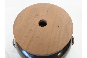 明治期　古銅　雷文　歴史を刻んだ味わいが魅力の古火鉢(手あぶり、手焙、双耳、鉢カバー、銅製、銅器、共箱付き、茶道具)(R-077225)