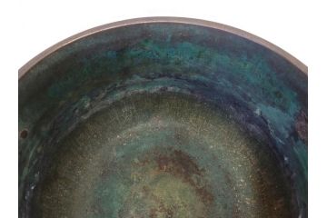 明治期　古銅　雷文　歴史を刻んだ味わいが魅力の古火鉢(手あぶり、手焙、双耳、鉢カバー、銅製、銅器、共箱付き、茶道具)(R-077226)