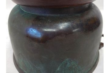 明治期　古銅　雷文　歴史を刻んだ味わいが魅力の古火鉢(手あぶり、手焙、双耳、鉢カバー、銅製、銅器、共箱付き、茶道具)(R-077226)