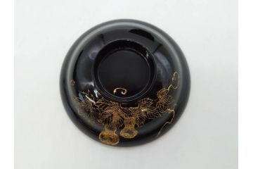 明治〜大正期　輪島塗　沈金蒔絵　木製　瓢箪の図を上品に描いた蓋付吸物椀5客セット(漆器、漆芸、お椀、金彩、和食器)(R-077227)