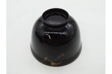 明治〜大正期　輪島塗　沈金蒔絵　木製　瓢箪の図を上品に描いた蓋付吸物椀5客セット(漆器、漆芸、お椀、金彩、和食器)(R-077227)