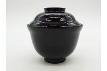 明治〜大正期　輪島塗　沈金蒔絵　木製　瓢箪の図を上品に描いた蓋付吸物椀5客セット(漆器、漆芸、お椀、金彩、和食器)(R-077227)