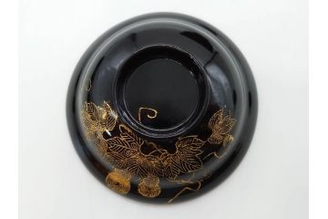 明治〜大正期　輪島塗　沈金蒔絵　木製　瓢箪の図を上品に描いた蓋付吸物椀5客セット(漆器、漆芸、お椀、金彩、和食器)(R-077227)