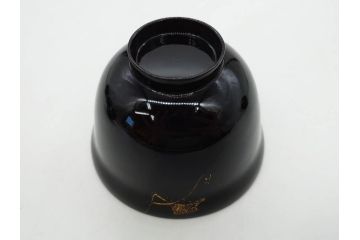 明治〜大正期　輪島塗　沈金蒔絵　木製　瓢箪の図を上品に描いた蓋付吸物椀5客セット(漆器、漆芸、お椀、金彩、和食器)(R-077227)