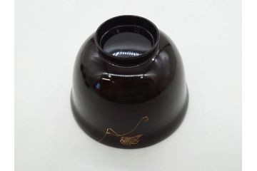 明治〜大正期　輪島塗　沈金蒔絵　木製　瓢箪の図を上品に描いた蓋付吸物椀5客セット(漆器、漆芸、お椀、金彩、和食器)(R-077227)