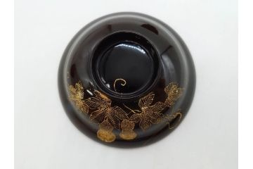 明治〜大正期　輪島塗　沈金蒔絵　木製　瓢箪の図を上品に描いた蓋付吸物椀5客セット(漆器、漆芸、お椀、金彩、和食器)(R-077227)