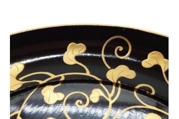 明治〜大正期　輪島塗　沈金蒔絵　蔦図　約18.5cm　6.1寸　気品溢れる木皿8枚セット(木製、漆器、漆芸、金彩、和食器、六寸一分)(R-077228)