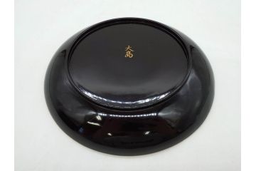 明治〜大正期　輪島塗　沈金蒔絵　蔦図　約18.5cm　6.1寸　気品溢れる木皿8枚セット(木製、漆器、漆芸、金彩、和食器、六寸一分)(R-077228)