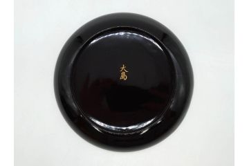 明治〜大正期　輪島塗　沈金蒔絵　蔦図　約18.5cm　6.1寸　気品溢れる木皿8枚セット(木製、漆器、漆芸、金彩、和食器、六寸一分)(R-077228)