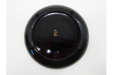 明治〜大正期　輪島塗　沈金蒔絵　蔦図　約18.5cm　6.1寸　気品溢れる木皿8枚セット(木製、漆器、漆芸、金彩、和食器、六寸一分)(R-077228)