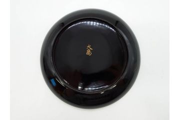 明治〜大正期　輪島塗　沈金蒔絵　蔦図　約18.5cm　6.1寸　気品溢れる木皿8枚セット(木製、漆器、漆芸、金彩、和食器、六寸一分)(R-077228)