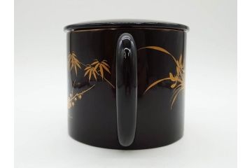 明治〜大正期　輪島塗　沈金蒔絵　木製　菊梅竹菖蒲図　漆塗りの艶やかな風合いが上品なお櫃・湯桶・お盆・しゃもじセット(漆器、漆芸、金彩、和食器)(R-077229)