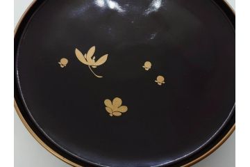 明治〜大正期　輪島塗　沈金蒔絵　木製　梅竹図　艶やかな質感が美しい蓋付お椀6客セット(漆器、漆芸、金彩、和食器)(R-077230)