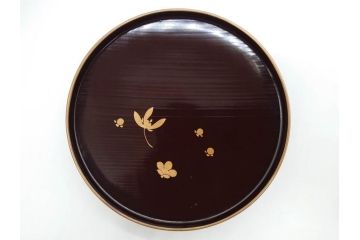 明治〜大正期　輪島塗　沈金蒔絵　木製　梅竹図　艶やかな質感が美しい蓋付お椀6客セット(漆器、漆芸、金彩、和食器)(R-077230)