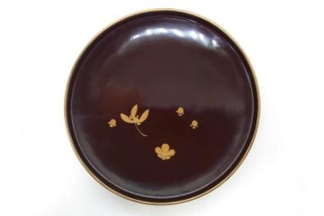 明治〜大正期　輪島塗　沈金蒔絵　木製　梅竹図　艶やかな質感が美しい蓋付お椀6客セット(漆器、漆芸、金彩、和食器)(R-077230)