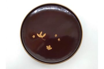 明治〜大正期　輪島塗　沈金蒔絵　木製　梅竹図　艶やかな質感が美しい蓋付お椀6客セット(漆器、漆芸、金彩、和食器)(R-077230)