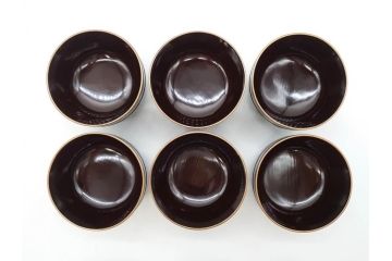 明治〜大正期　輪島塗　沈金蒔絵　木製　菊梅竹図　艶やかな質感が美しい蓋付お椀6客セット(漆器、漆芸、金彩、和食器)(R-077231)