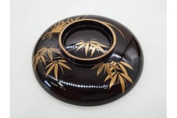 明治〜大正期　輪島塗　沈金蒔絵　木製　菊梅竹図　艶やかな質感が美しい蓋付お椀6客セット(漆器、漆芸、金彩、和食器)(R-077231)