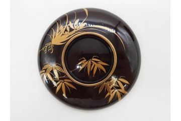 明治〜大正期　輪島塗　沈金蒔絵　木製　菊梅竹図　艶やかな質感が美しい蓋付お椀6客セット(漆器、漆芸、金彩、和食器)(R-077231)