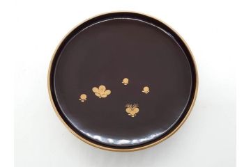 明治〜大正期　輪島塗　沈金蒔絵　木製　菊梅竹図　艶やかな質感が美しい蓋付お椀6客セット(漆器、漆芸、金彩、和食器)(R-077231)