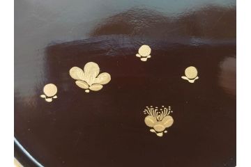 明治〜大正期　輪島塗　沈金蒔絵　木製　菊梅竹図　艶やかな質感が美しい蓋付お椀6客セット(漆器、漆芸、金彩、和食器)(R-077231)