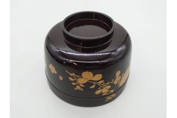 明治〜大正期　輪島塗　沈金蒔絵　木製　菊梅竹図　艶やかな質感が美しい蓋付お椀6客セット(漆器、漆芸、金彩、和食器)(R-077231)
