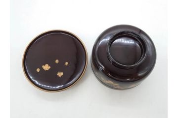 明治〜大正期　輪島塗　沈金蒔絵　木製　菊梅竹図　艶やかな質感が美しい蓋付お椀6客セット(漆器、漆芸、金彩、和食器)(R-077231)