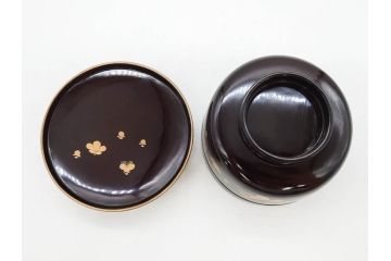 明治〜大正期　輪島塗　沈金蒔絵　木製　菊梅竹図　艶やかな質感が美しい蓋付お椀6客セット(漆器、漆芸、金彩、和食器)(R-077231)