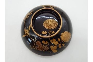 明治〜大正期　輪島塗　沈金蒔絵　木製　菊竹図　雅やかな図柄が素敵な蓋付お椀6客セット(漆器、漆芸、金彩、和食器)(R-077232)