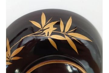 明治〜大正期　輪島塗　沈金蒔絵　木製　菊竹図　雅やかな図柄が素敵な蓋付お椀6客セット(漆器、漆芸、金彩、和食器)(R-077232)