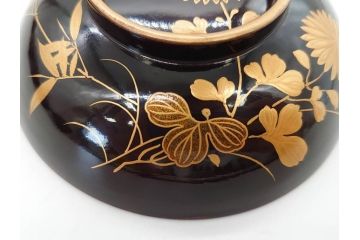 明治〜大正期　輪島塗　沈金蒔絵　木製　菊竹図　雅やかな図柄が素敵な蓋付お椀6客セット(漆器、漆芸、金彩、和食器)(R-077232)