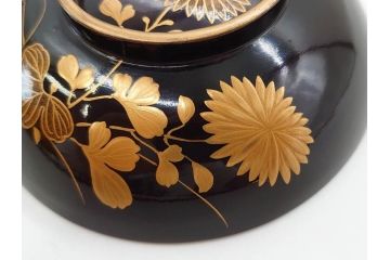 明治〜大正期　輪島塗　沈金蒔絵　木製　菊竹図　雅やかな図柄が素敵な蓋付お椀6客セット(漆器、漆芸、金彩、和食器)(R-077232)