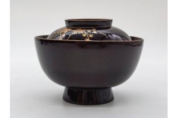 明治〜大正期　輪島塗　沈金蒔絵　木製　菊梅菖蒲図　華やかな図柄が魅力の蓋付お椀6客セット(漆器、漆芸、金彩、和食器)(R-077233)